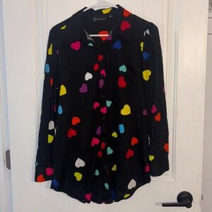 Black Heart Print Button Down ❤️